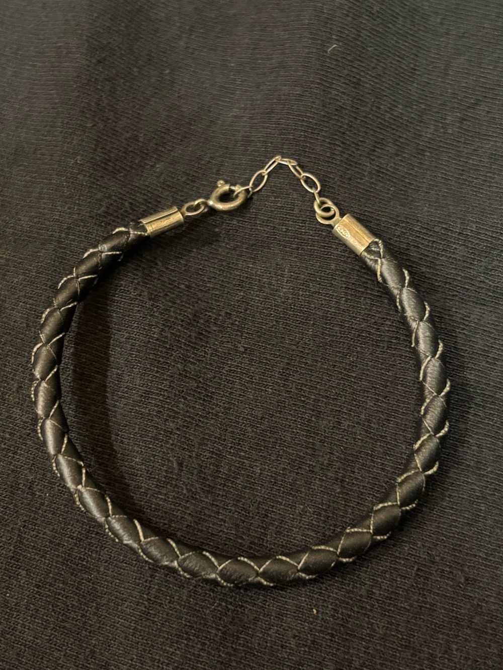 Black Braided Leather & Sterling Bracelet